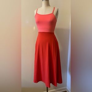 Pact red and pink color block dress